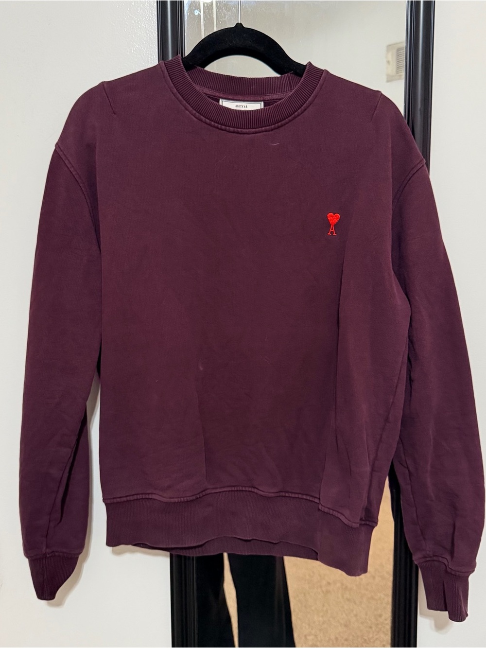 Ami Burgundy Crewneck with Red Heart Logo